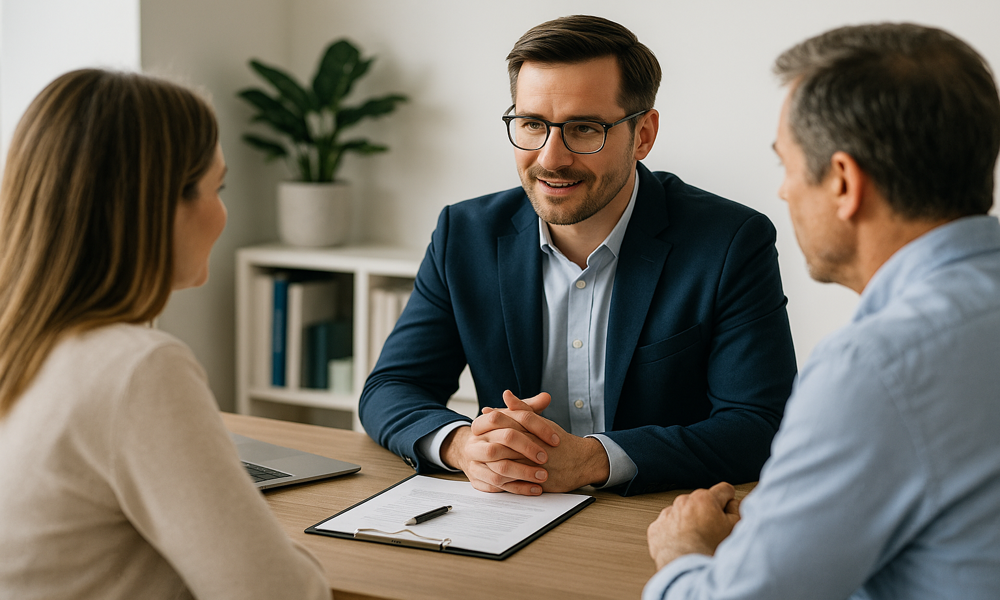 Calgary couple sitting with financial advisor
