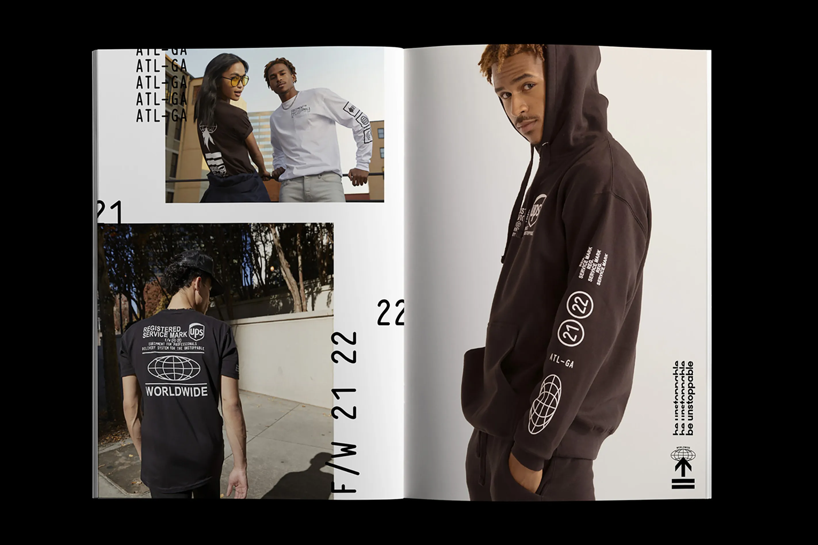 UPS Be Unstoppable lookbook with tee, long-sleeve, and hoodie campaign photography