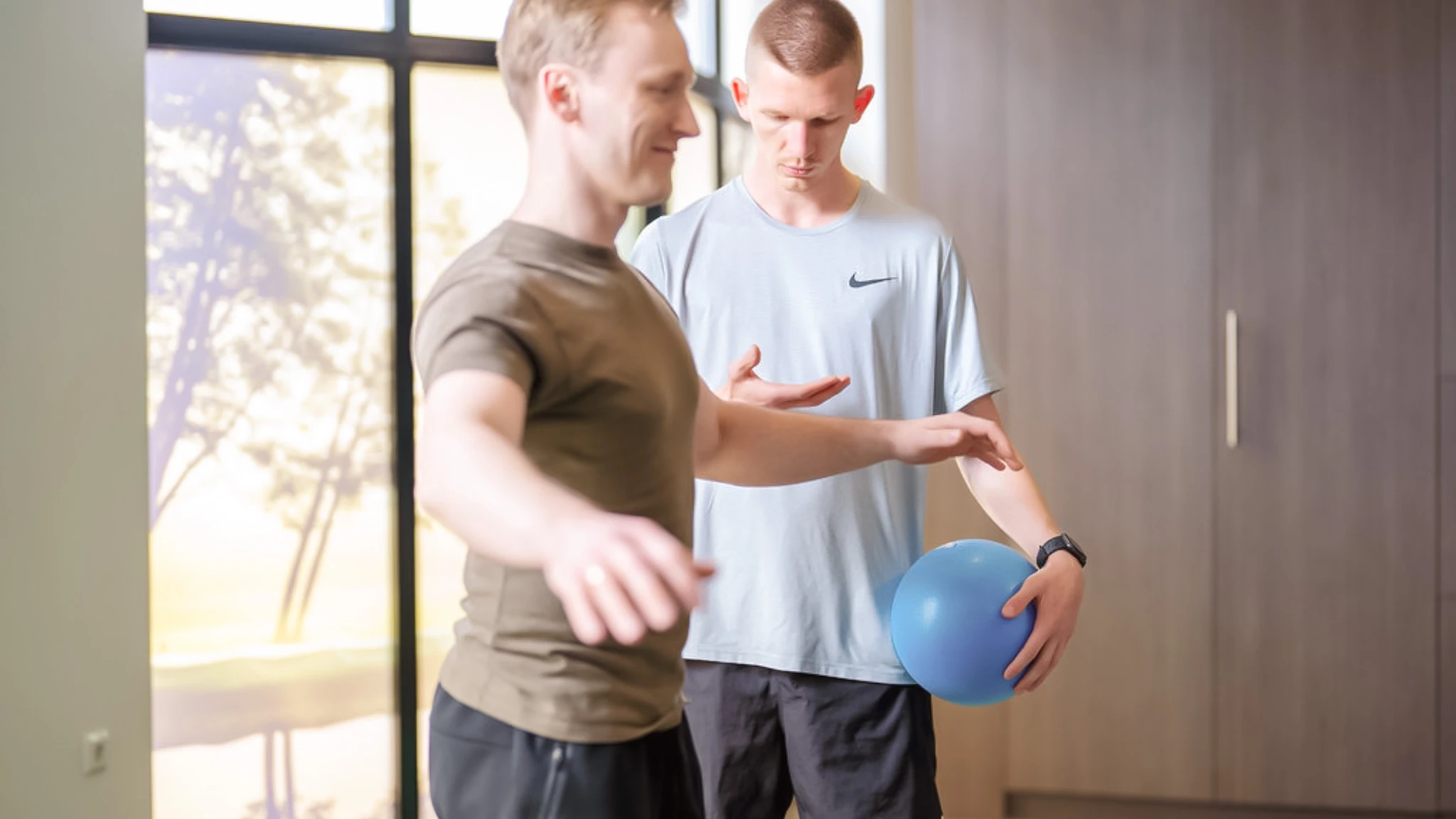 Ein Physiotherapeut und ein Patient bei der Therapie