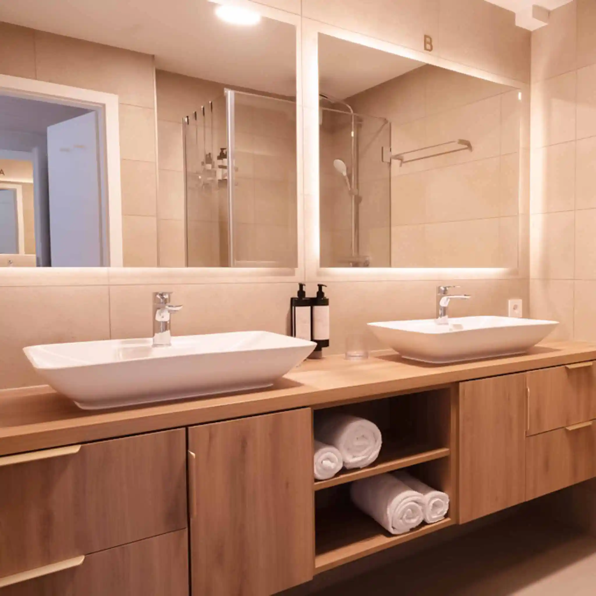 Ein Badezimmer mit zwei Waschbecken 