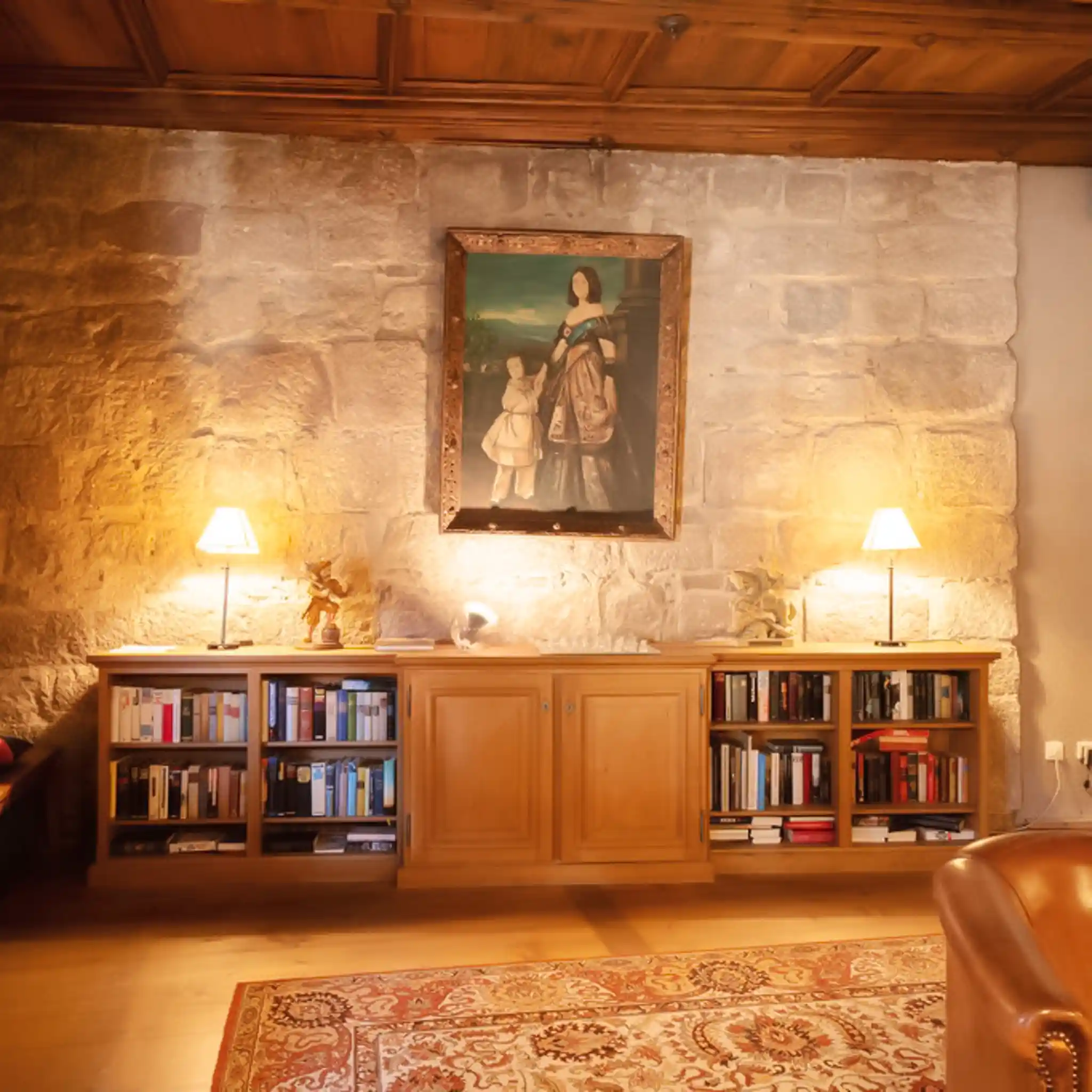 Ein altes Gemälde hängt an der Wand in einem Raum von Burg Wernbern.