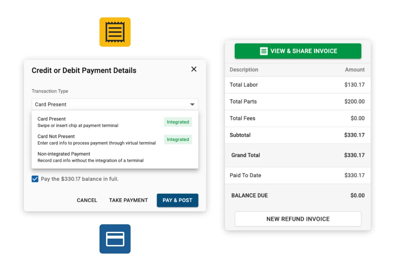 Transaction details within Tekmetric Payments.