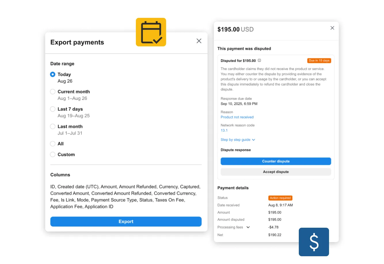 Product images of Tekmetric Payments showing how reporting works inside the platform.