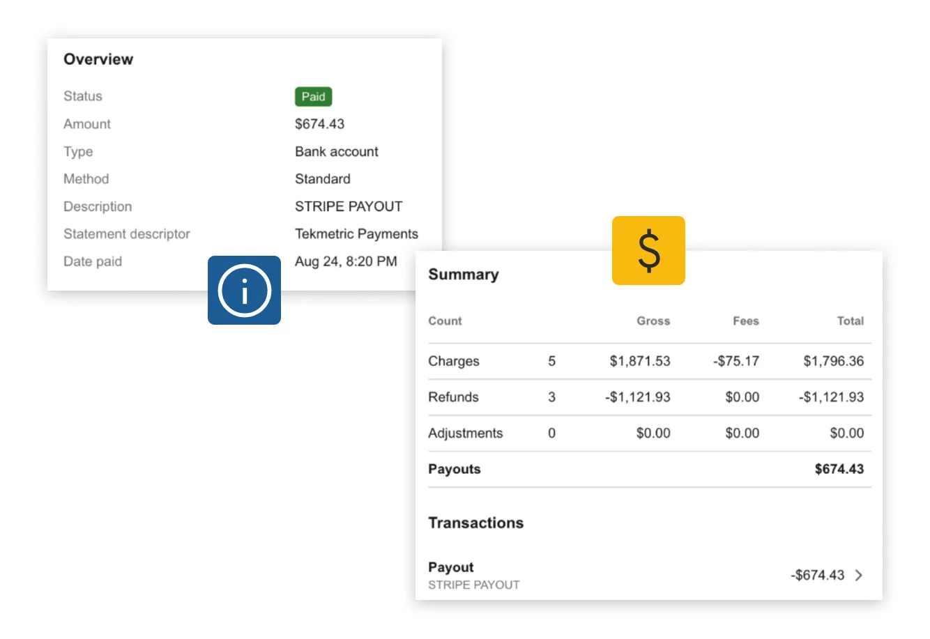 Dashboard showing payment receipts within Tekmetric.