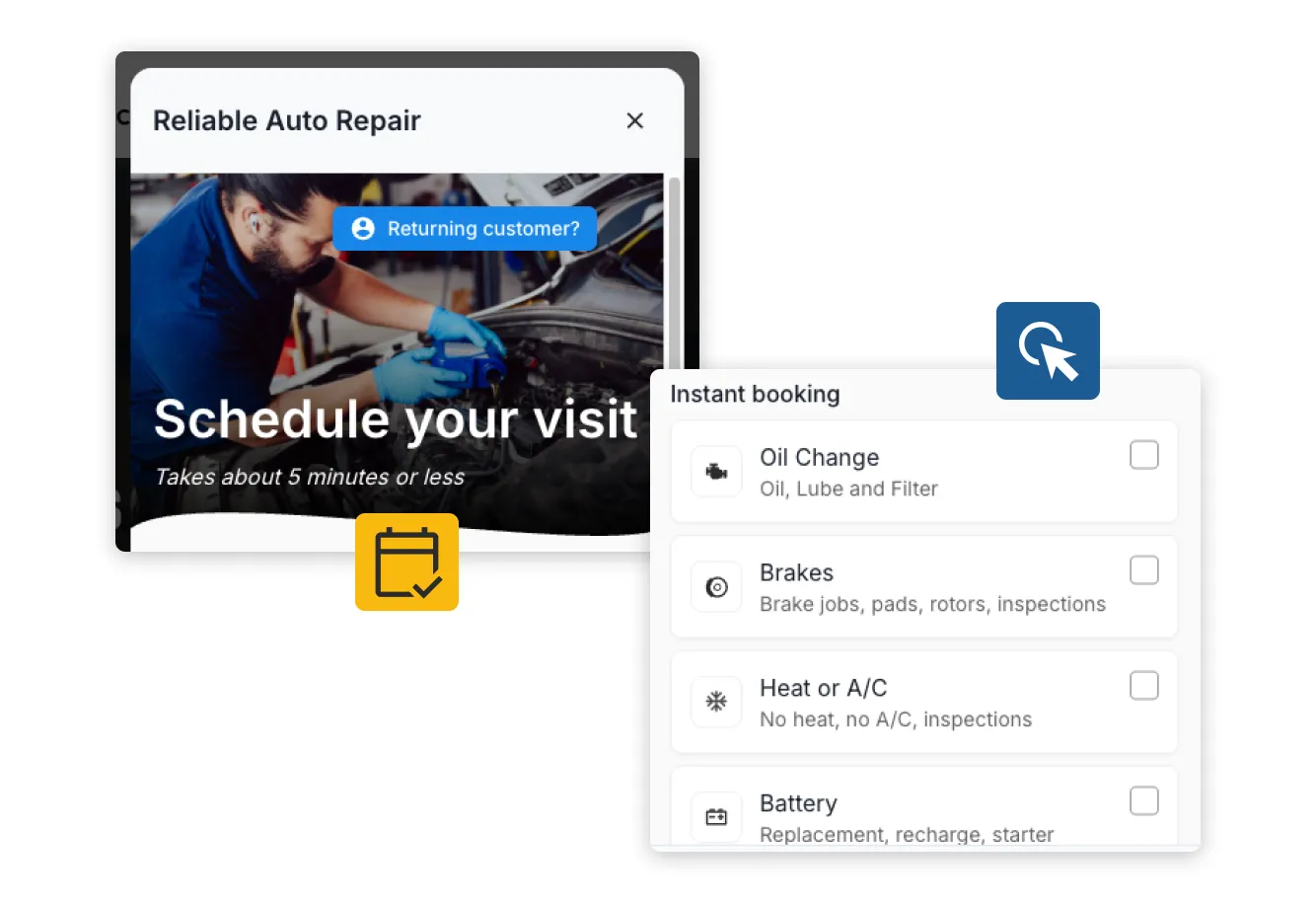 Customer workflow showing how to schedule a service appointment through Tekmetric.