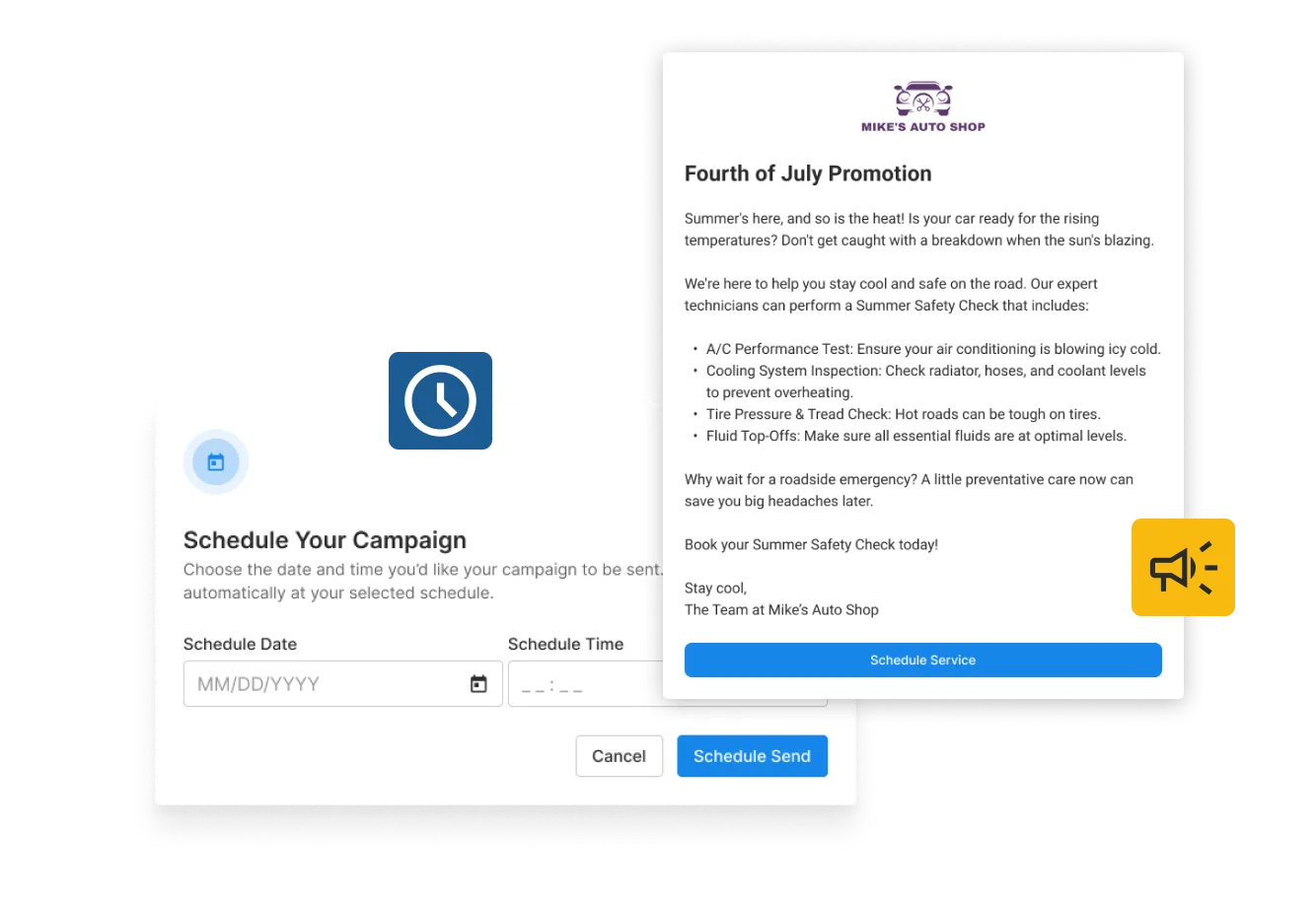 Campaign and promotion scheduling inside Tekmetric.