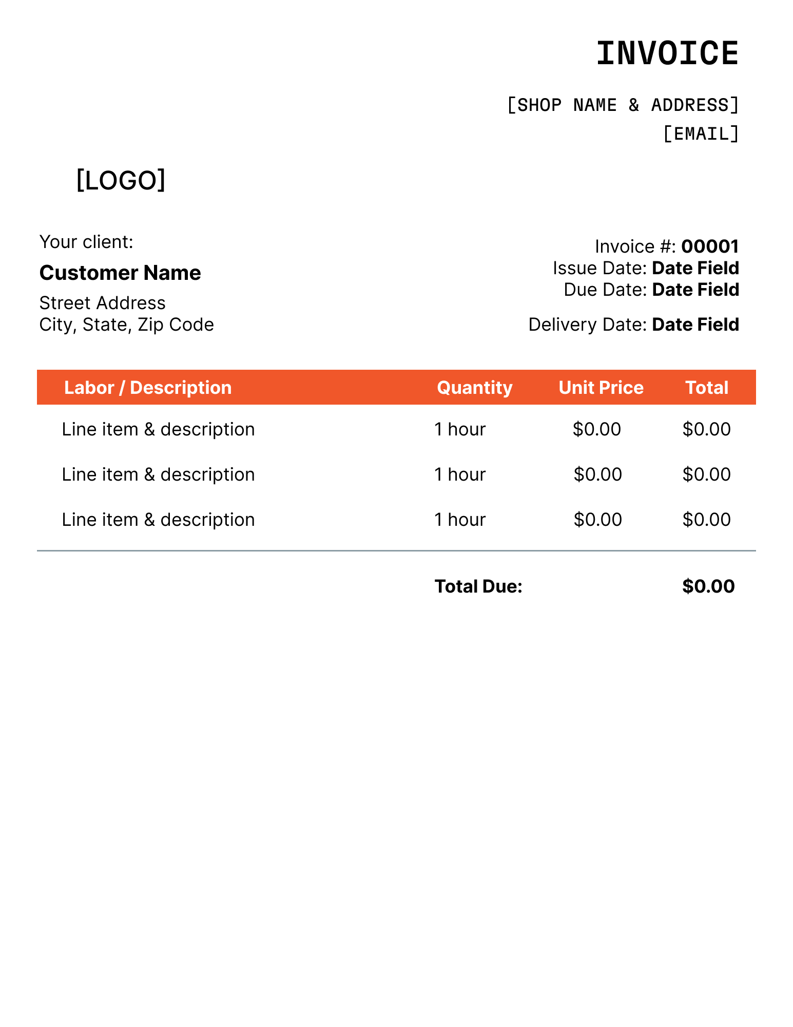 Mechanic invoice template.