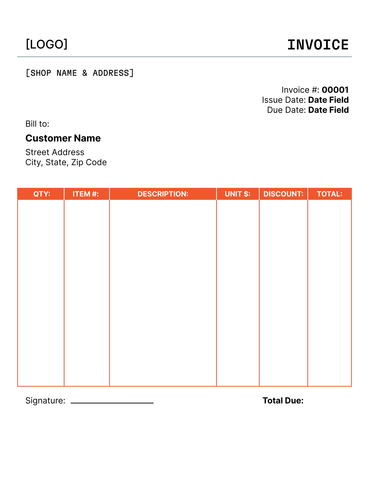 Tire business invoice template.