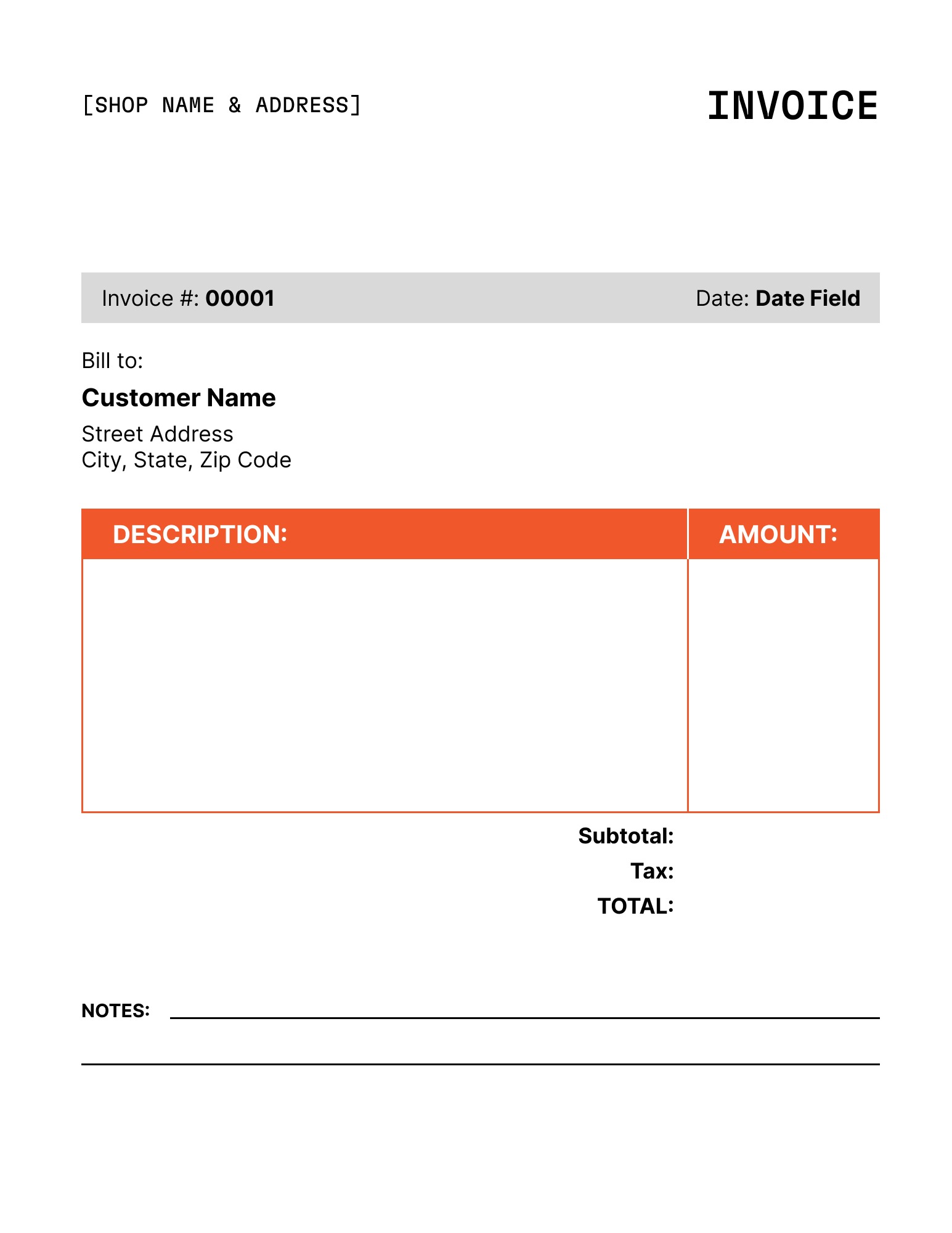 Free oil change invoice form.