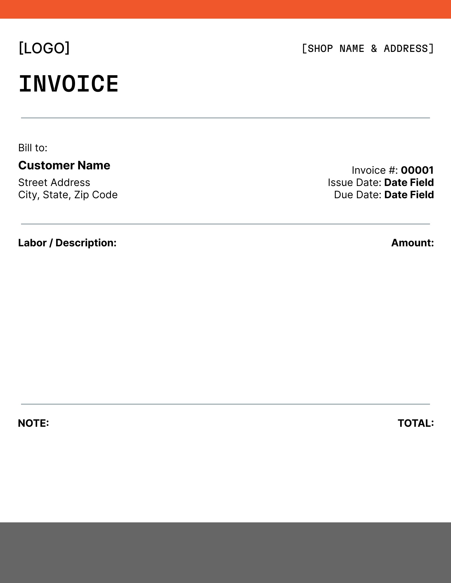 Oil change estimate template.