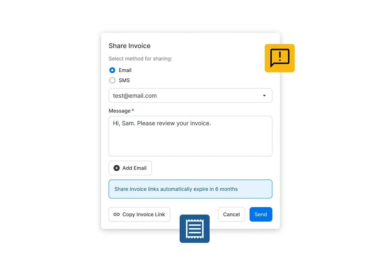 Illustration showing how to share digital invoices through Tekmetric.