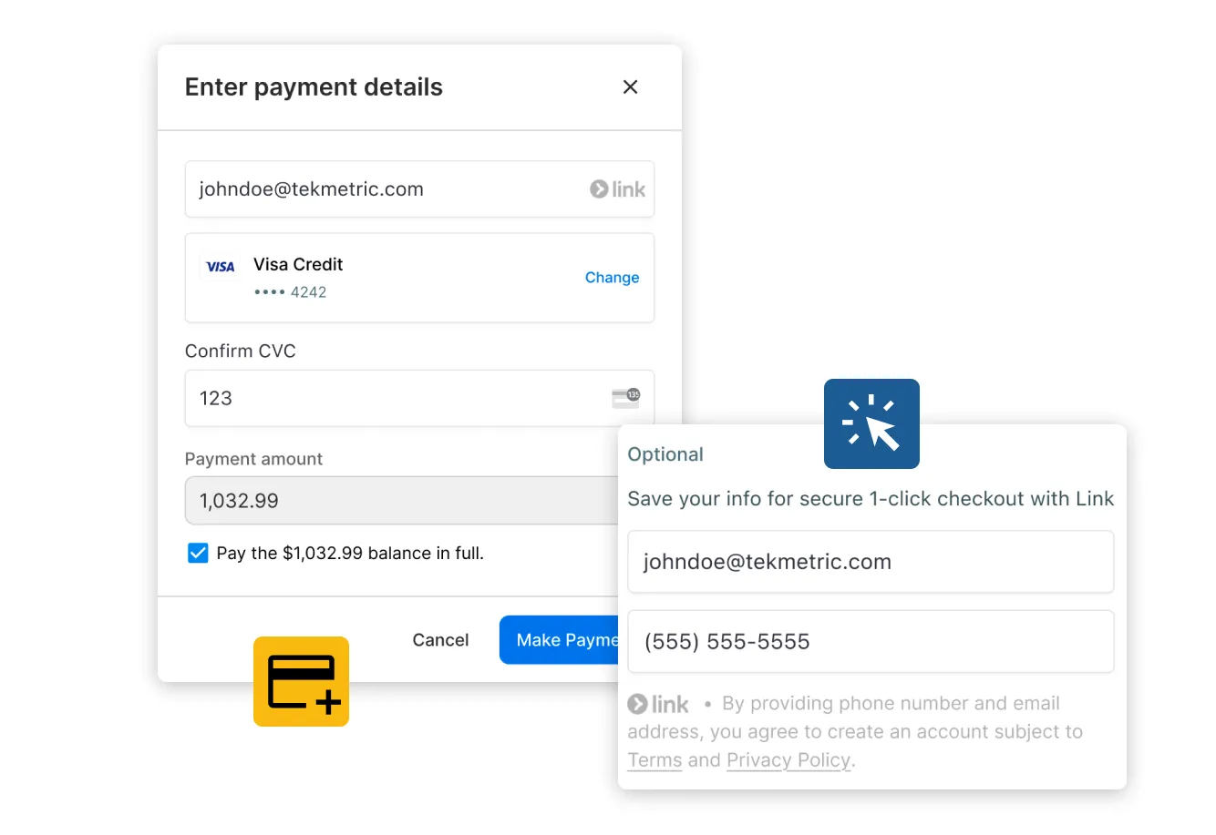 Illustration showing how to save customer payment information securely inside Tekmetric Payments.
