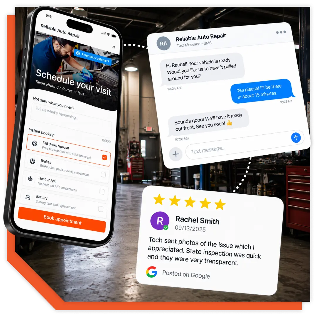 Tekmetric Marketing product screenshots.