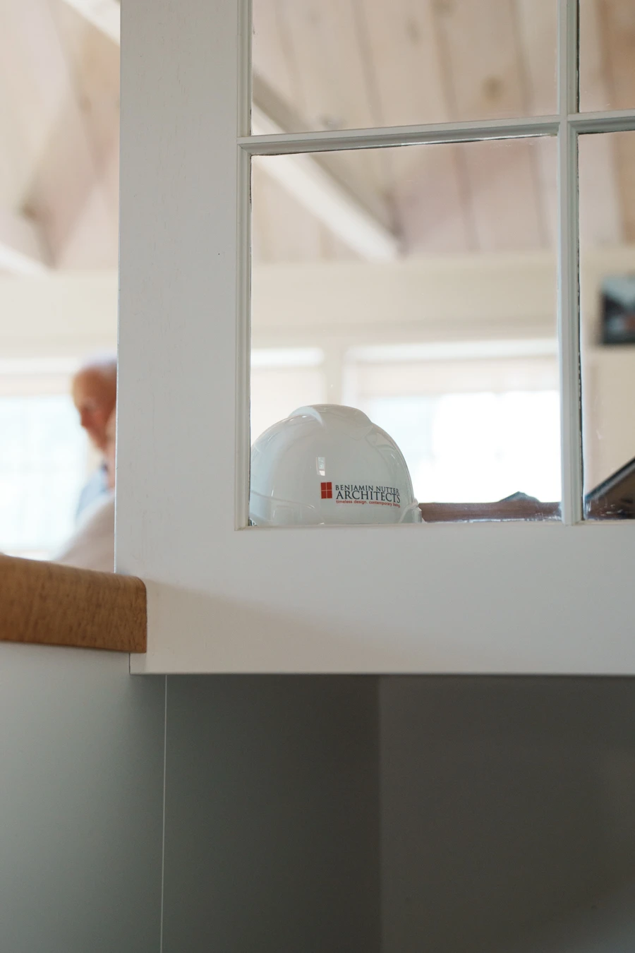 Hard hat with Benjamin Nutter Architects logo