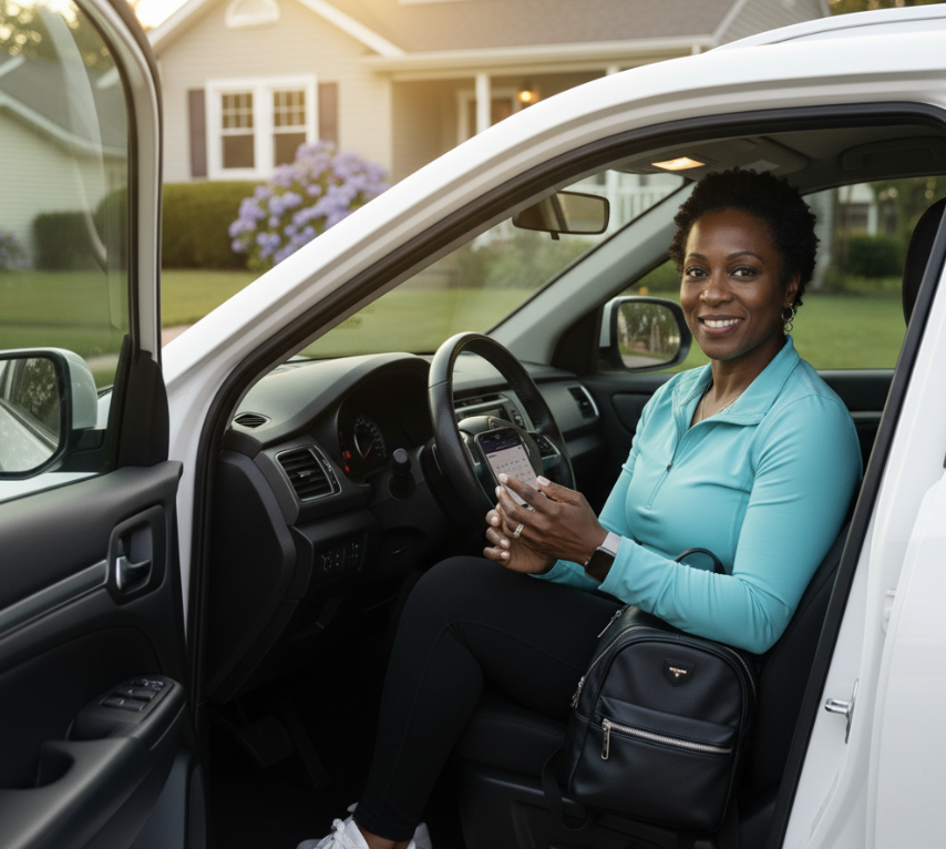 Pediatric physical therapist reviewing earnings and schedule at home