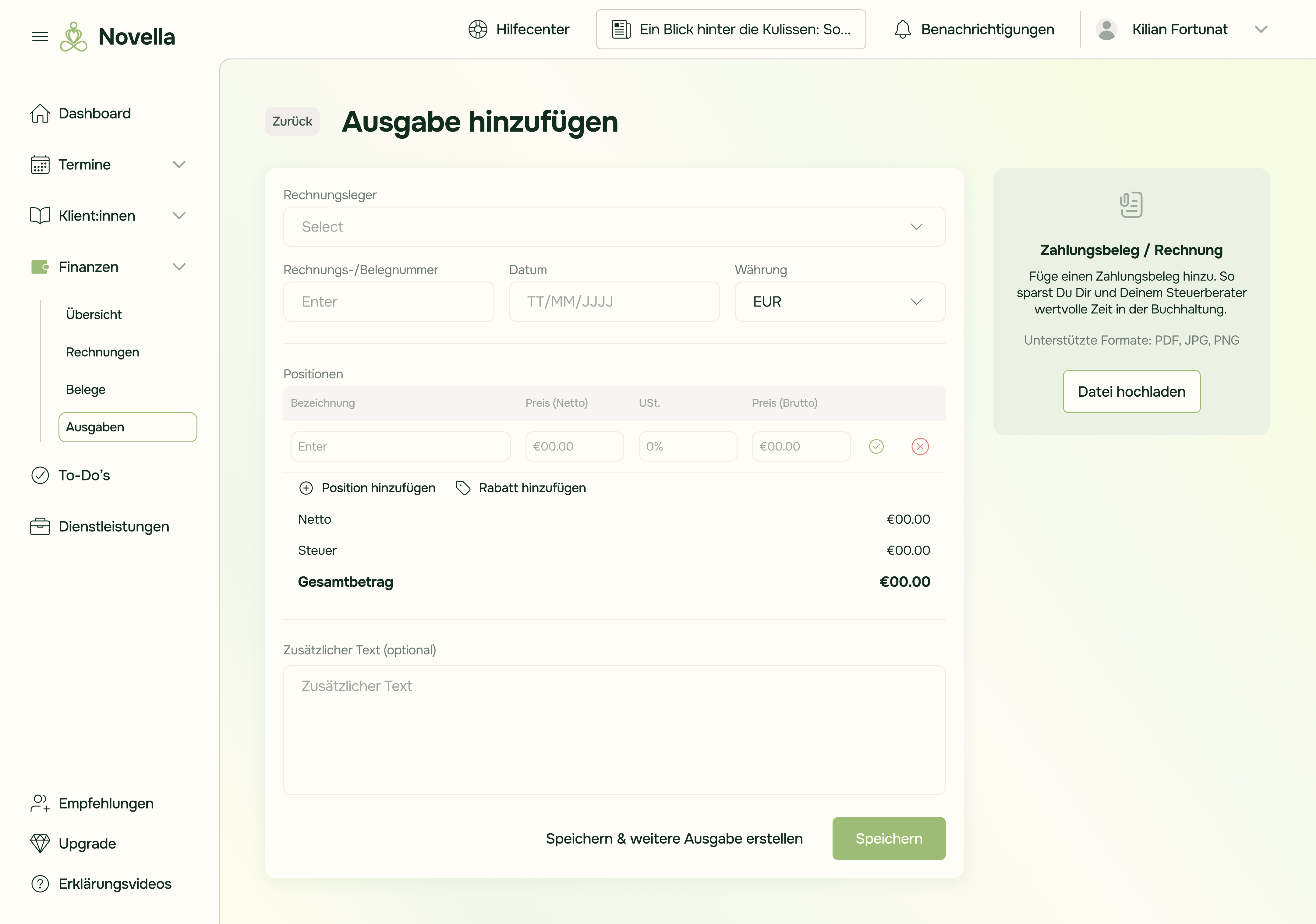 Neues Feature: Ausgaben hinzufügen
