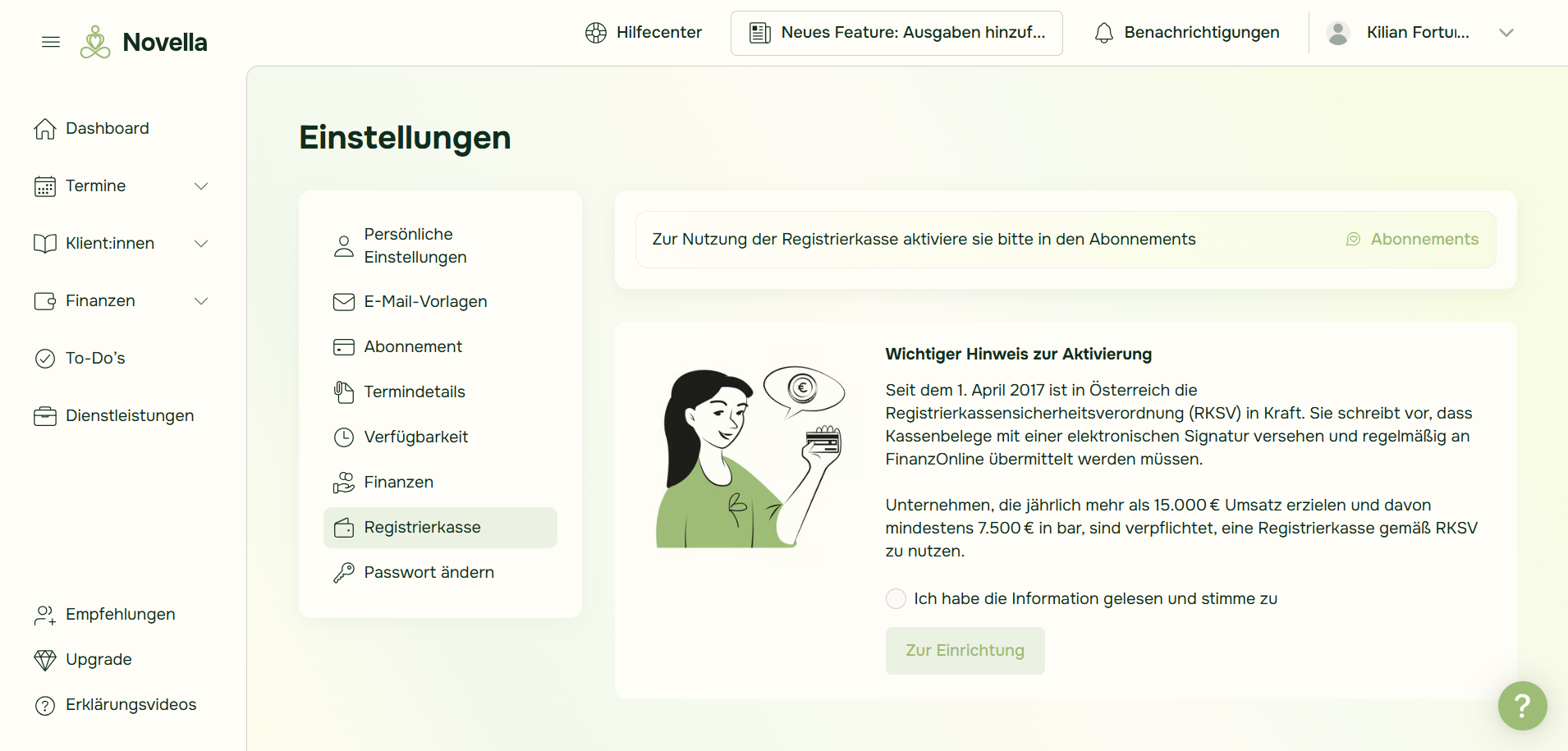 Neu: Registrierkassa in Novella