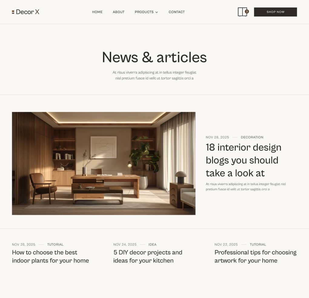 Decor X - Blog V1 Page - Online Ecommerce Webflow Template