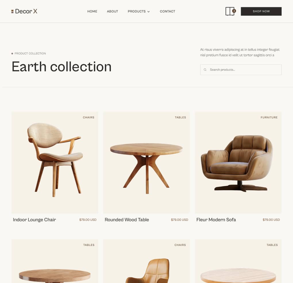 Decor X - Collection Page - Online Ecommerce Webflow Template