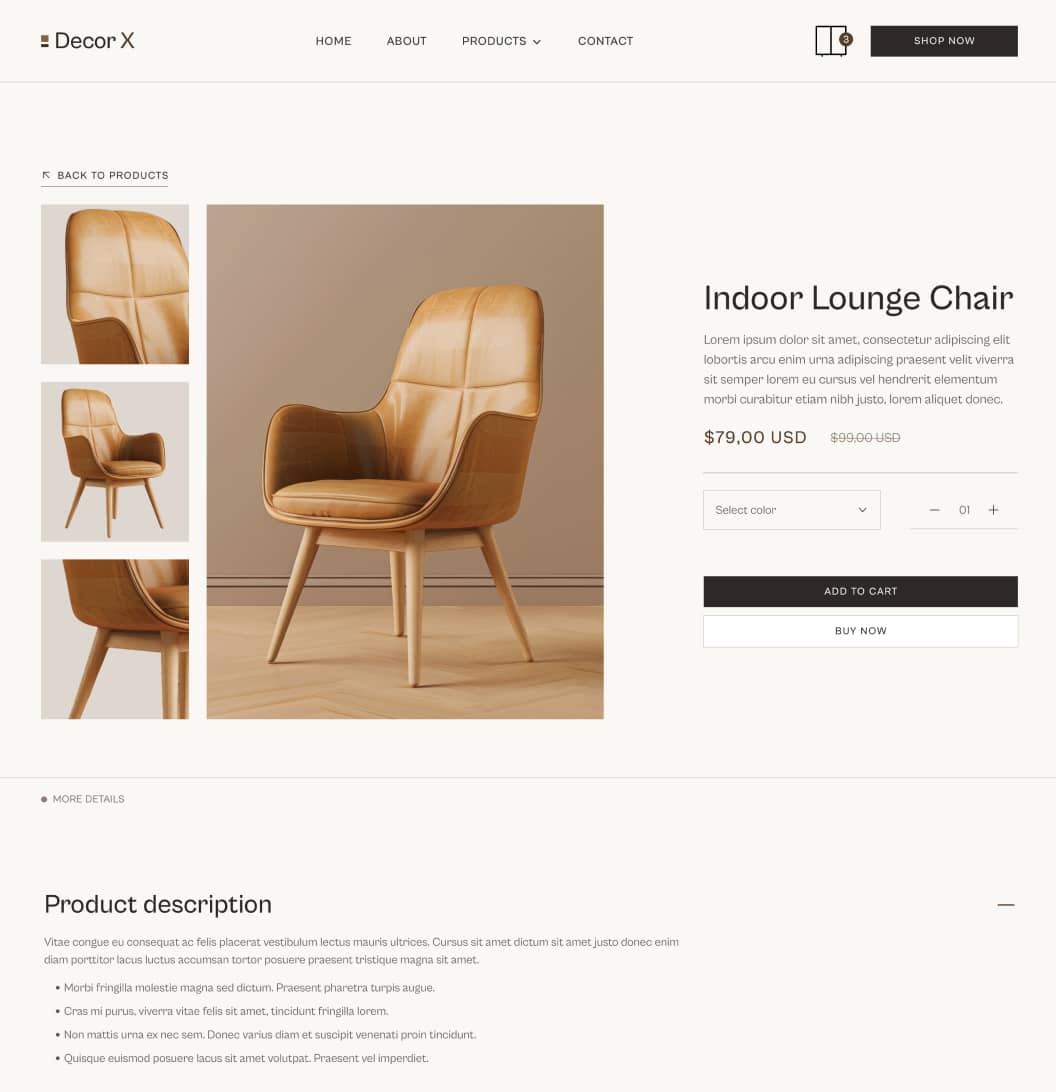 Decor X - Single Product Page - Online Ecommerce Webflow Template