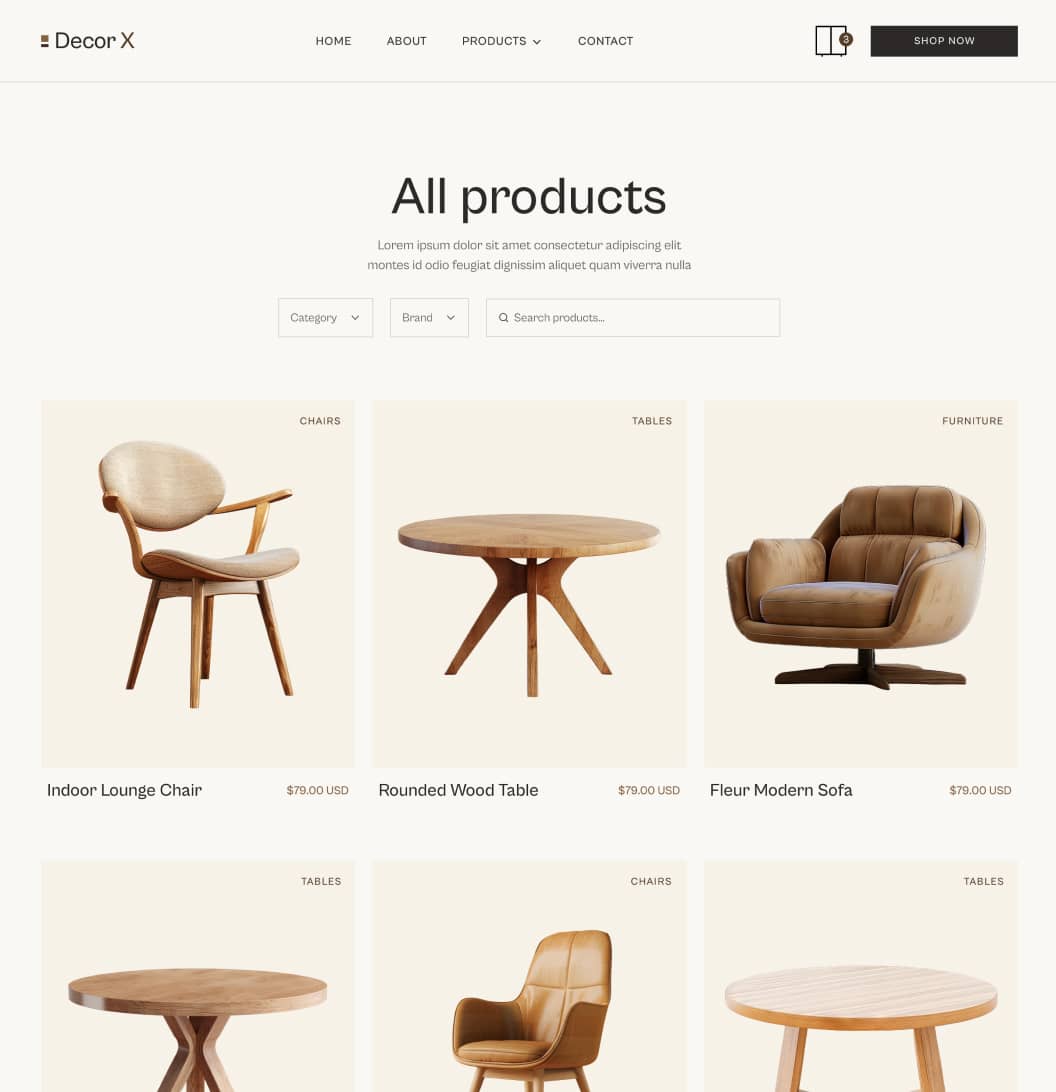 Decor X - All Products V2 Page - Online Ecommerce Webflow Template
