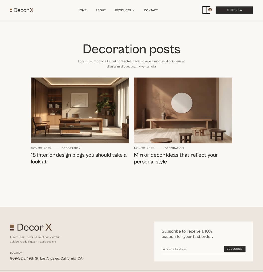 Decor X - Blog Category Page - Online Ecommerce Webflow Template