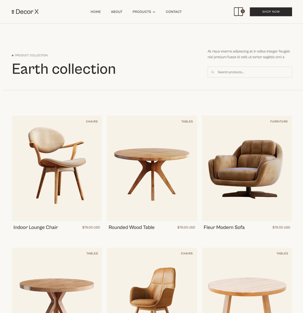 Decor X - Collection Page - Online Ecommerce Webflow Template