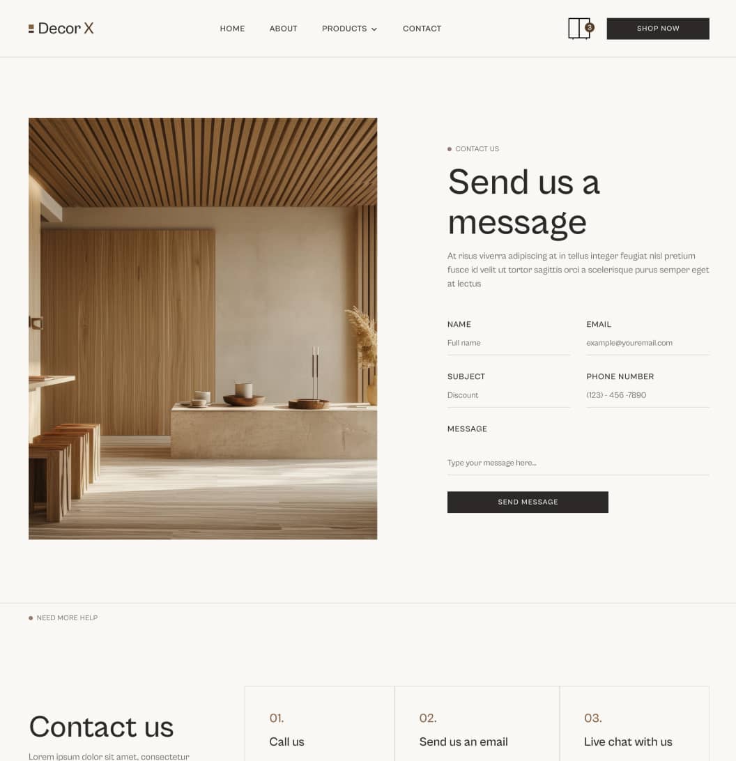 Decor X - Contact Page - Online Ecommerce Webflow Template