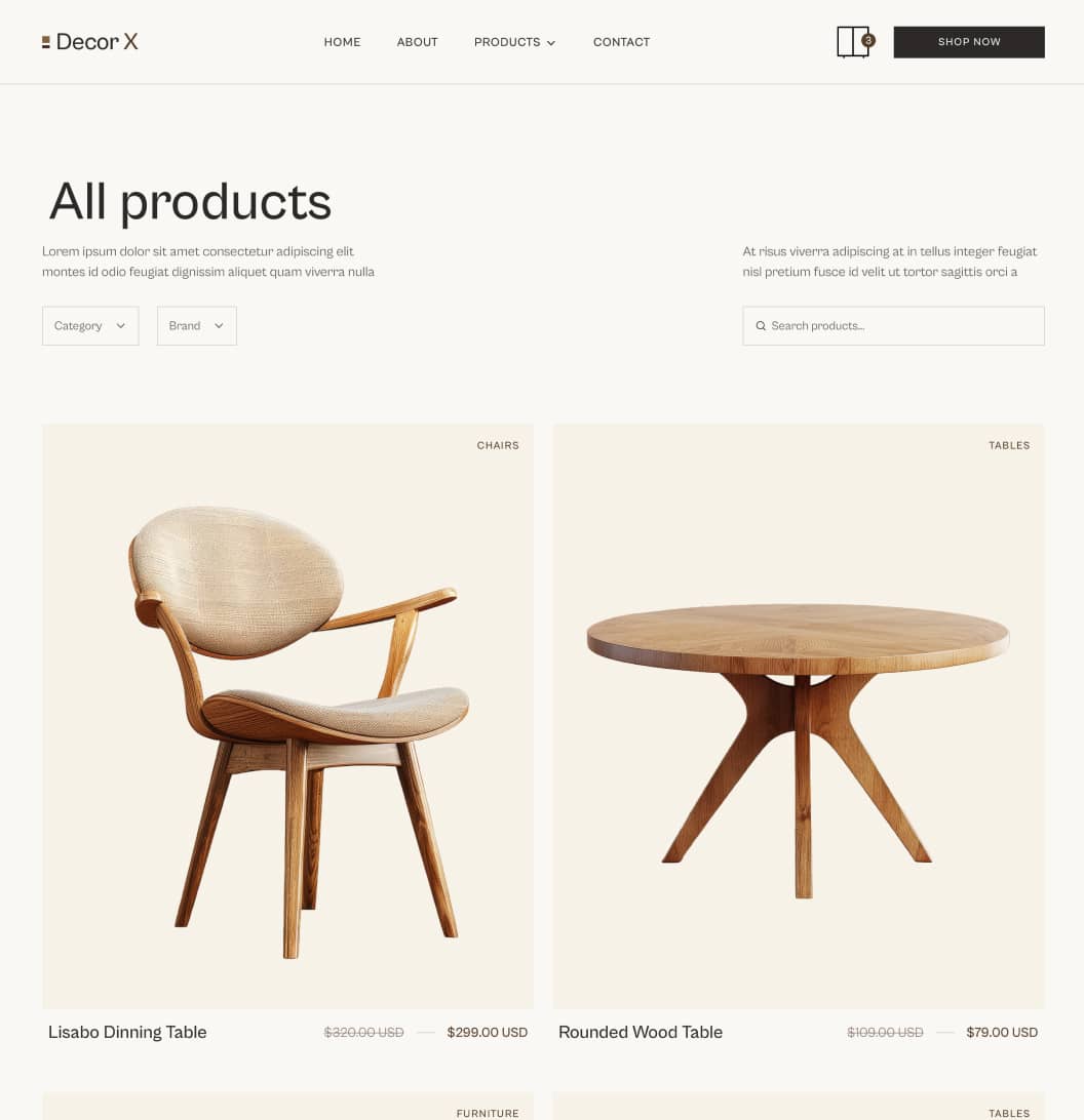 Decor X - All Products V1 Page - Online Ecommerce Webflow Template