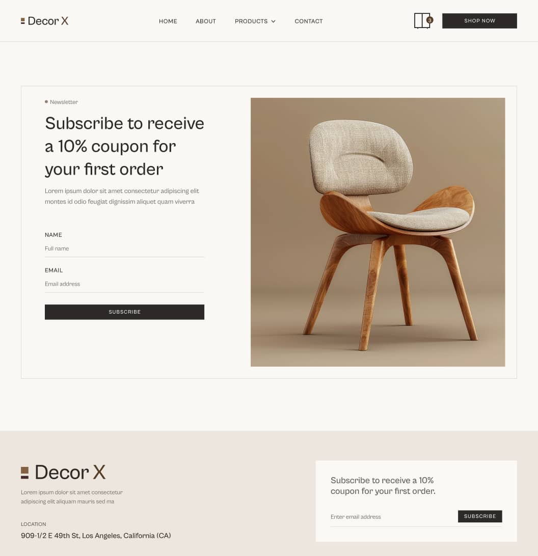 Decor X - Newsletter Page - Online Ecommerce Webflow Template