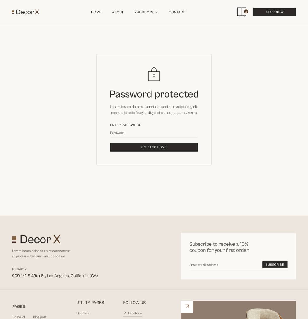 Decor X - Password Protected Page - Online Ecommerce Webflow Template