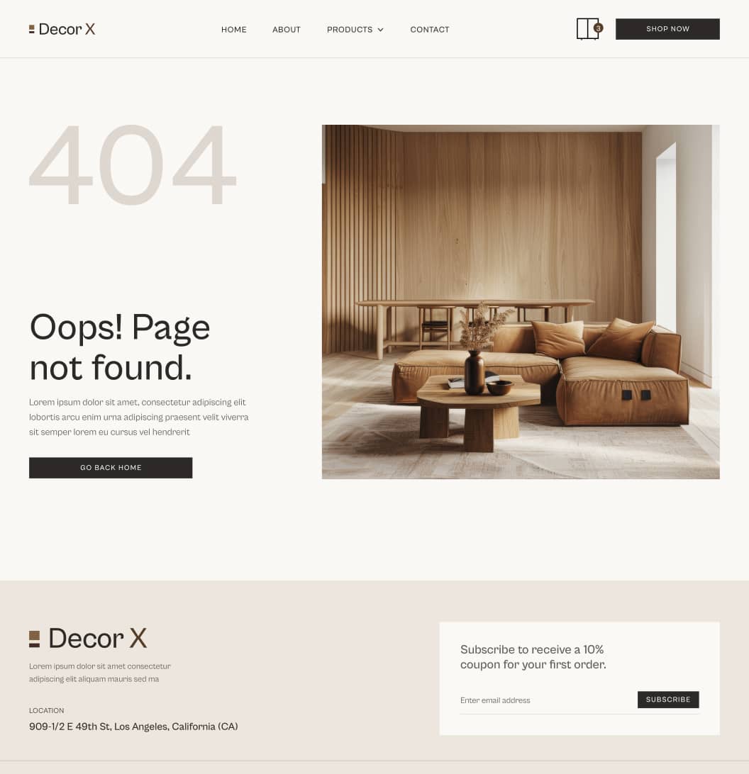 Decor X - Not Found Page - Online Ecommerce Webflow Template