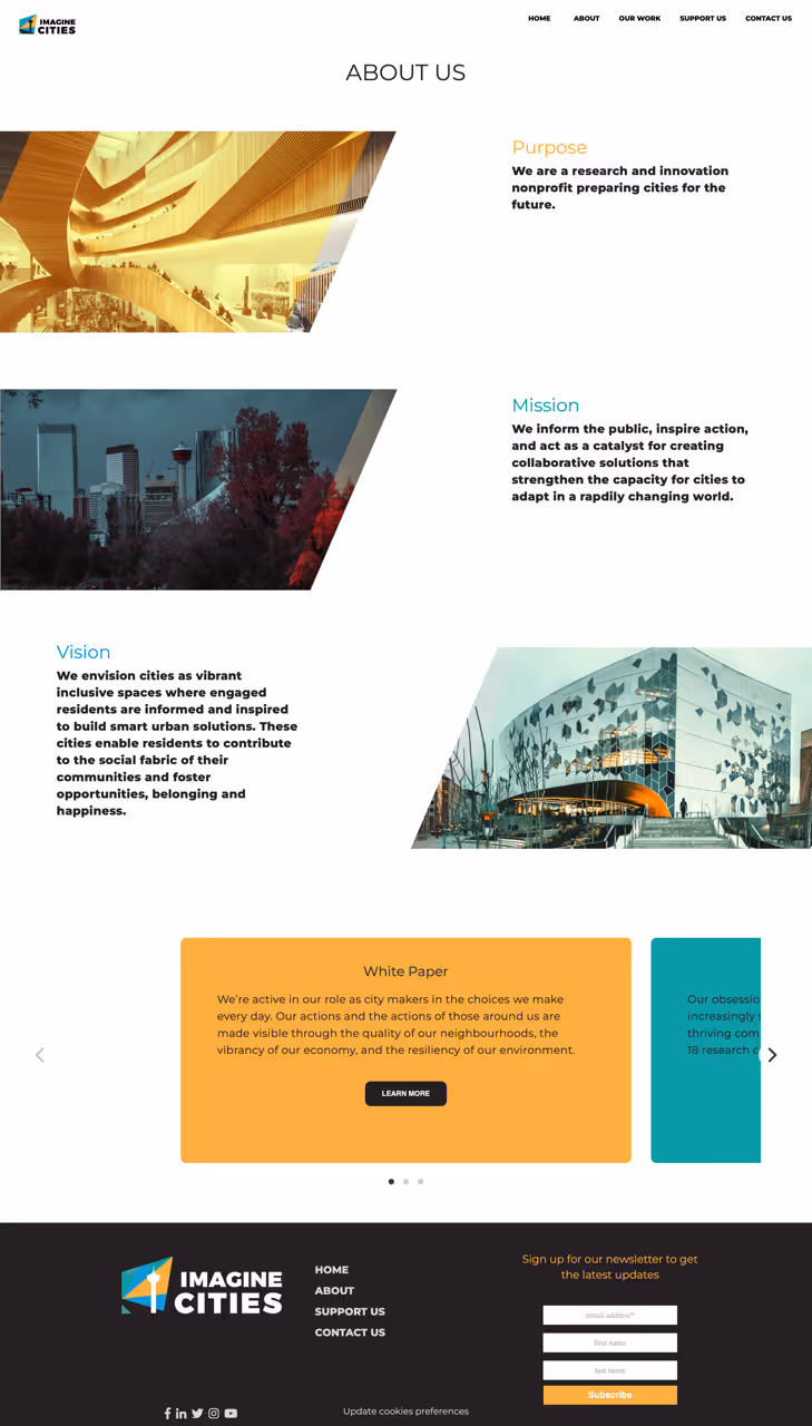 Original Imagine Cities' About Us page.