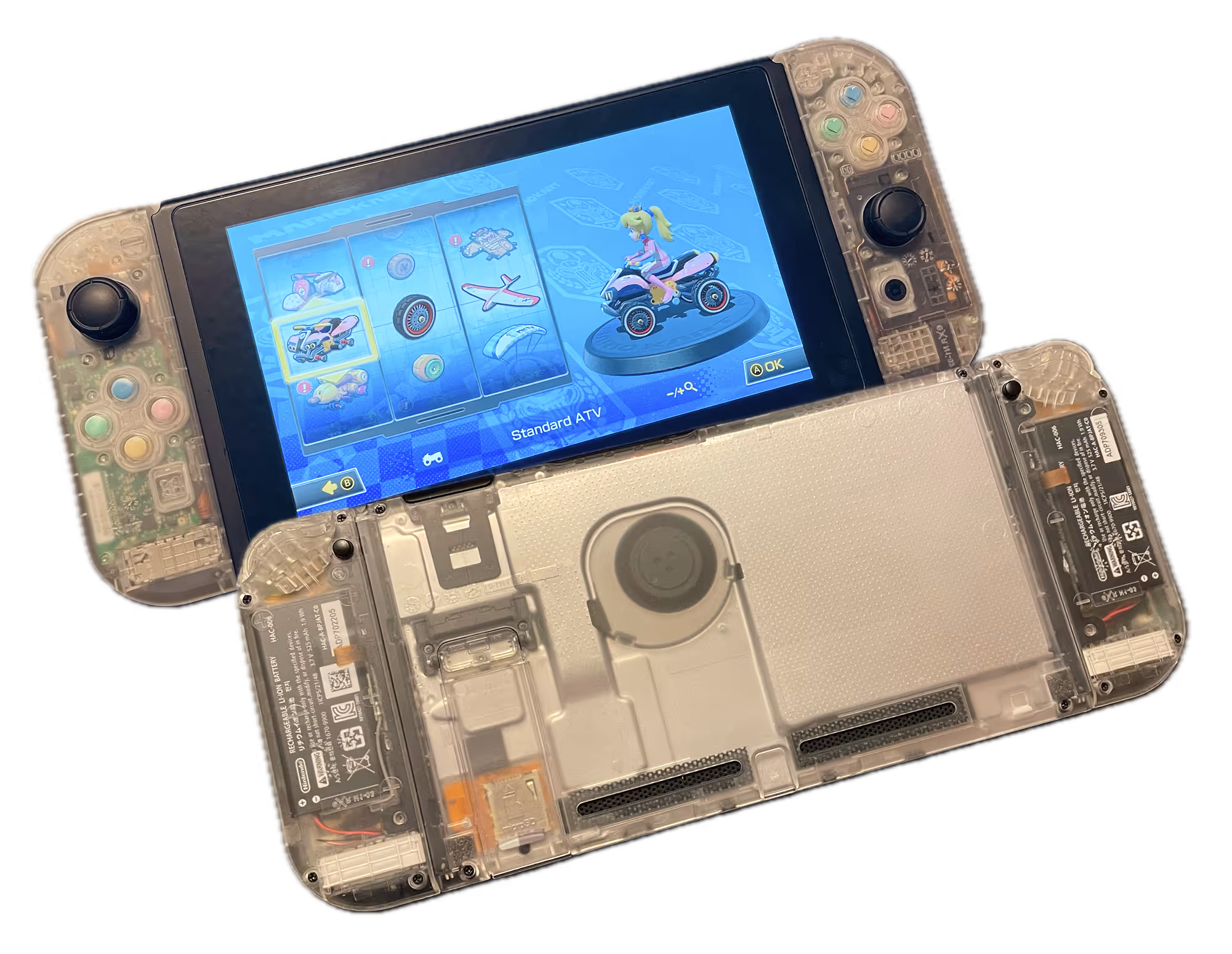 The front and back of my switch that I customized with a translucent shell.