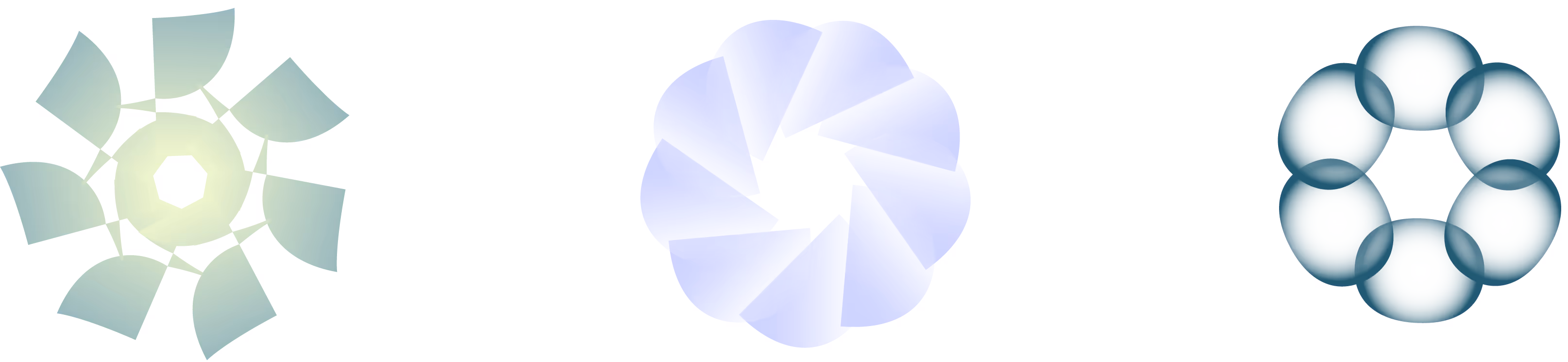 A set of three rosettes that represents Kiro: an ai-chatbot helping you to reach financial clarity.