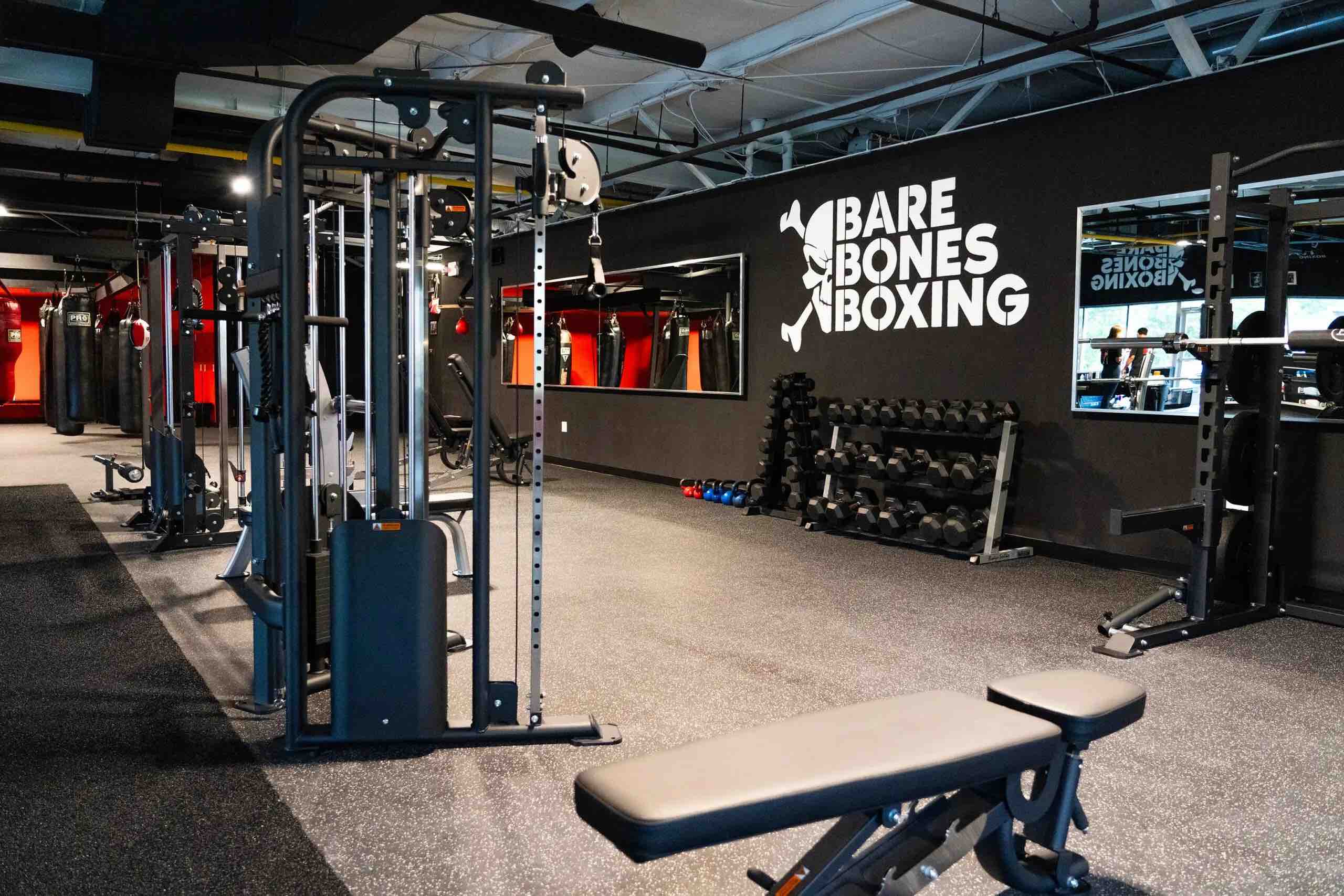 Bare Bones Boxing gym interior with branded identity design created by Studio Wisdom