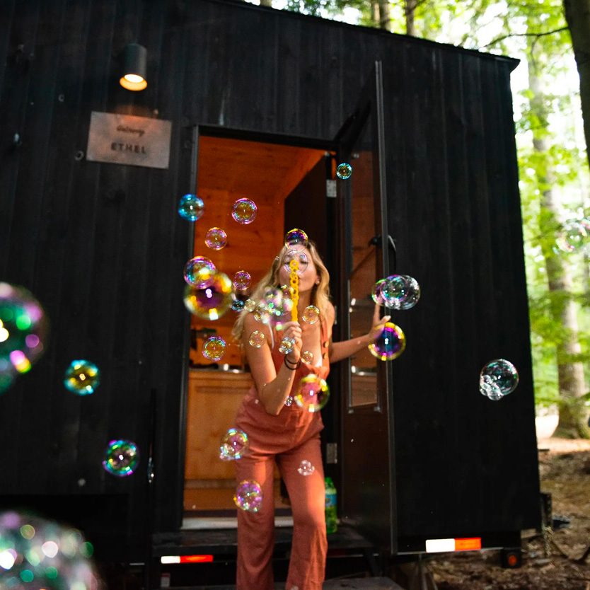 Getaway cabin lifestyle brand photography with guest experience created by Studio Wisdom