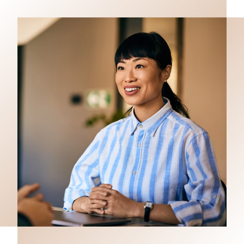 Smiling candidate during an executive search and recruitment interview