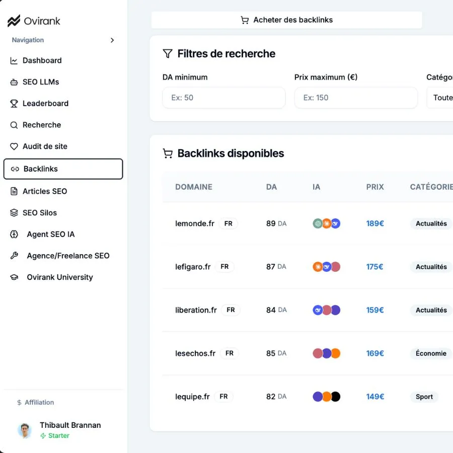 Achat de backlinks cité par les IA