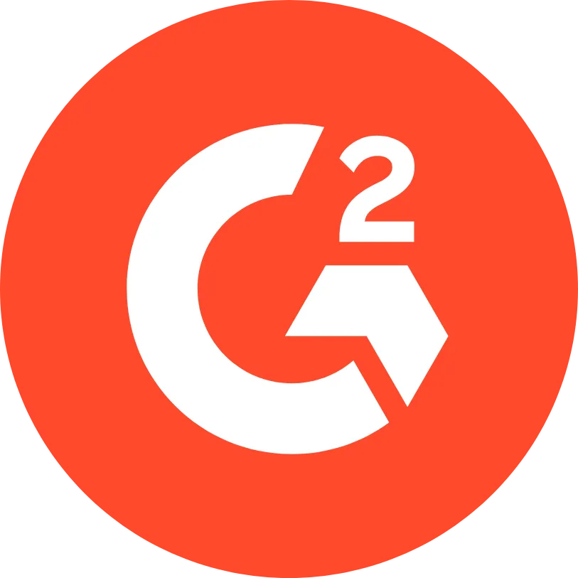 Logo circulaire orange avec symbole blanc formant C et chiffre 2 au-dessus, motif géométrique en bas