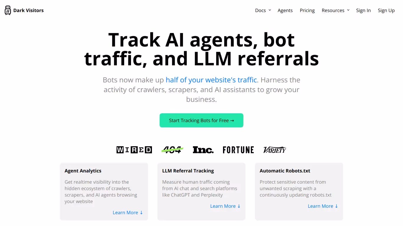 DarkVisitors software website