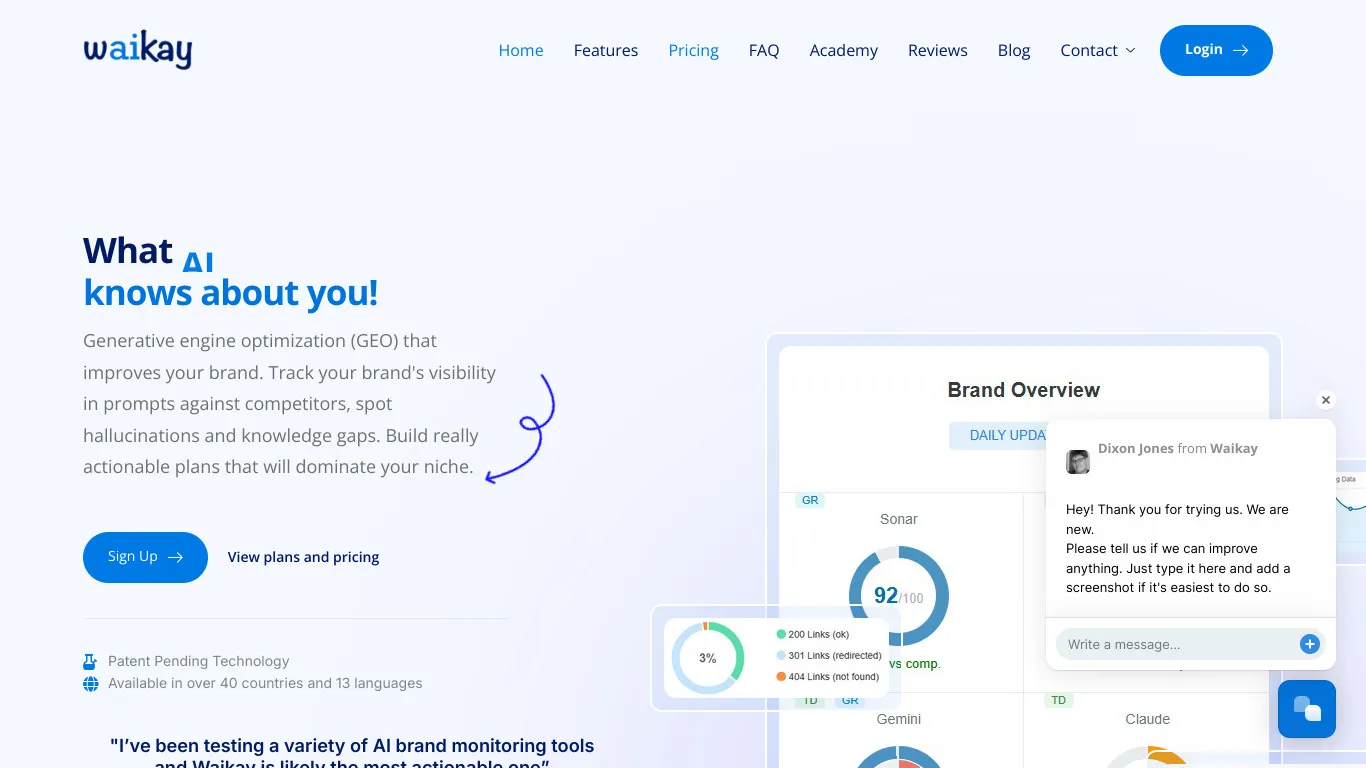Site web logiciel de Waikay
