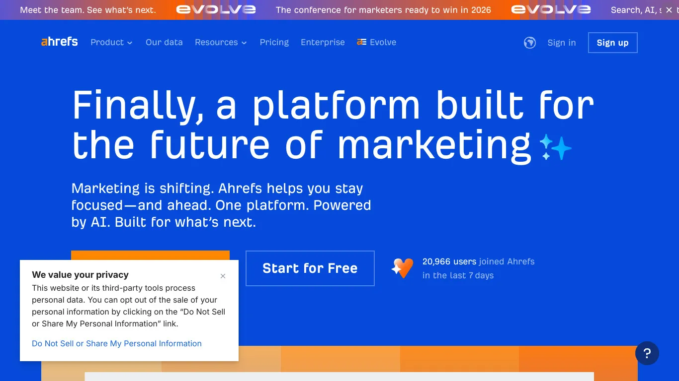 Site web logiciel de Ahrefs
