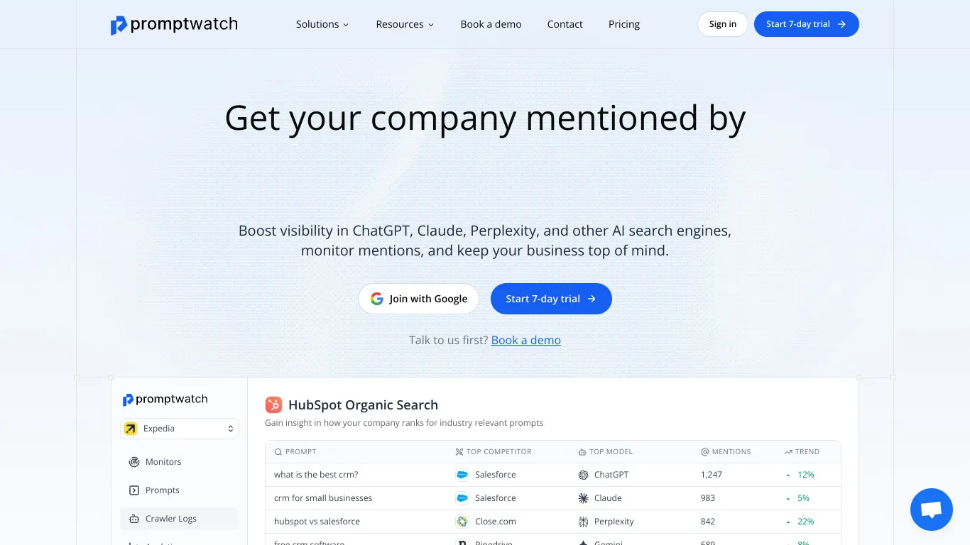 Site web logiciel de Promptwatch