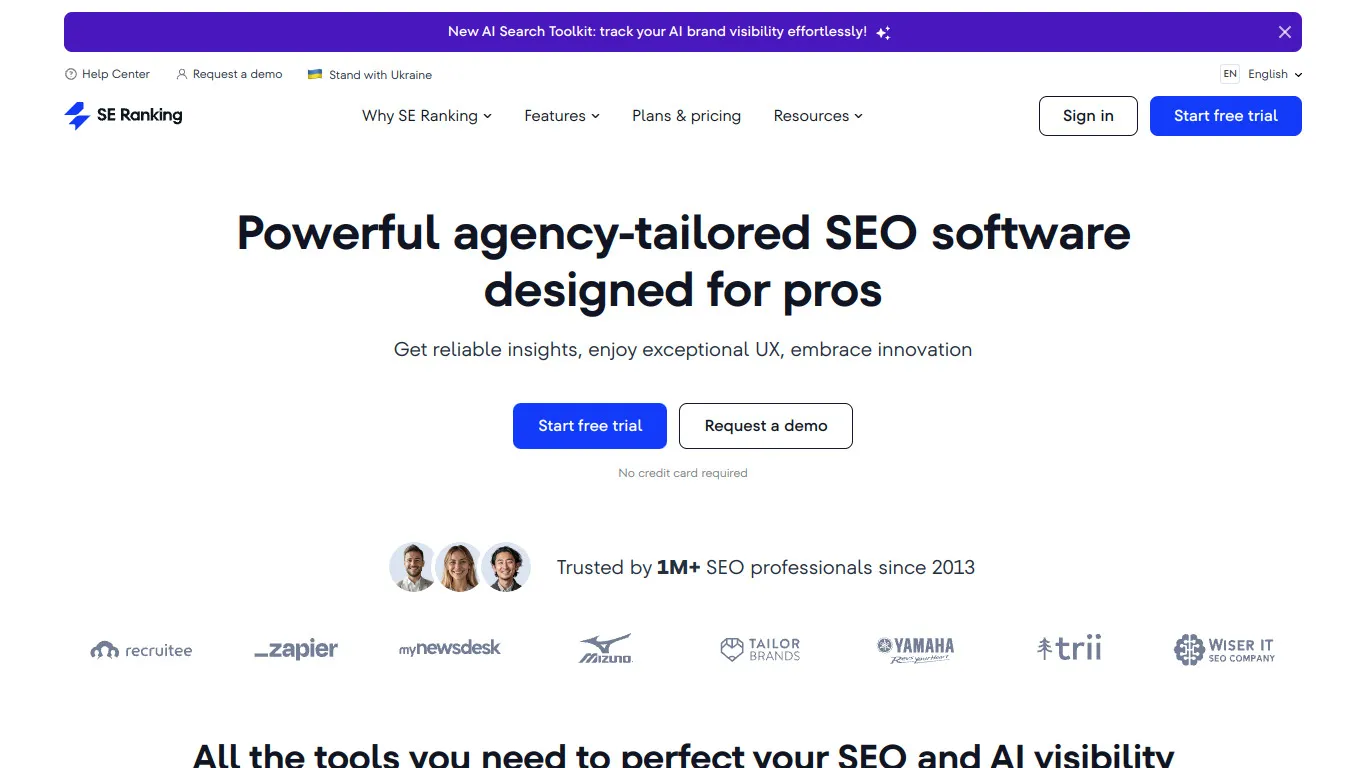 Site web logiciel de SE Ranking