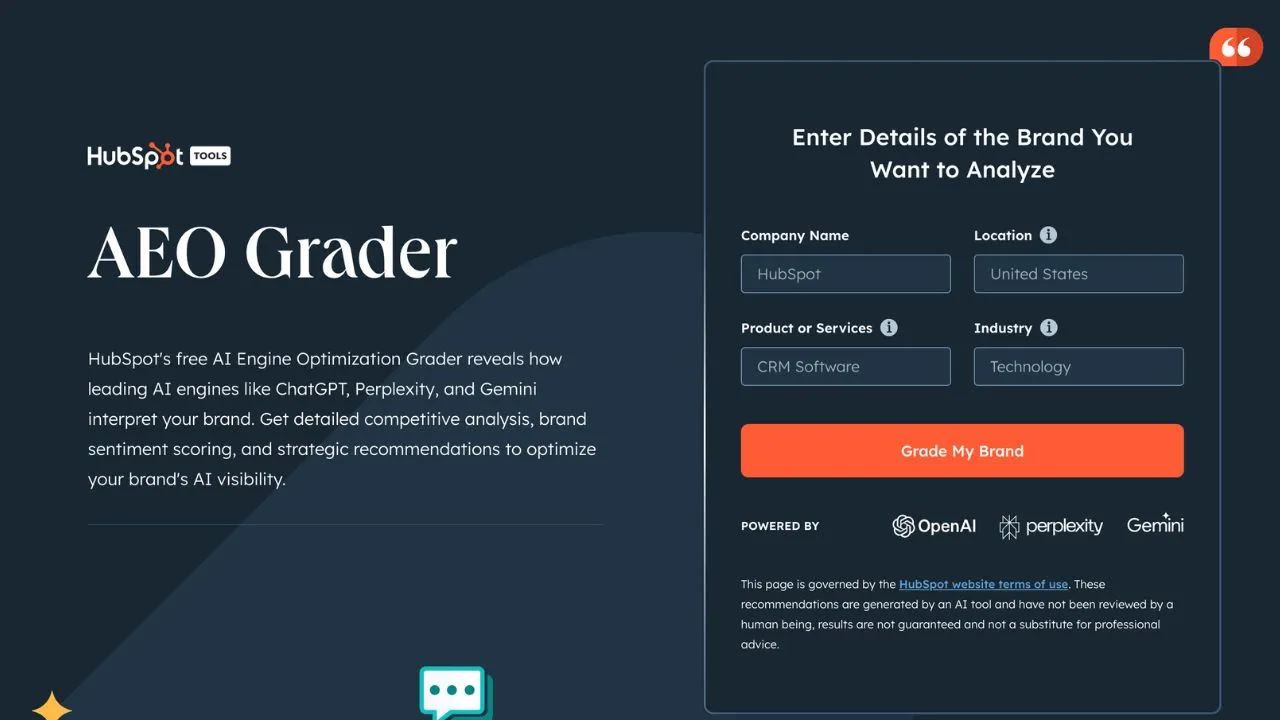 HubSpot AEO Grader logiciel mention tracking AI
