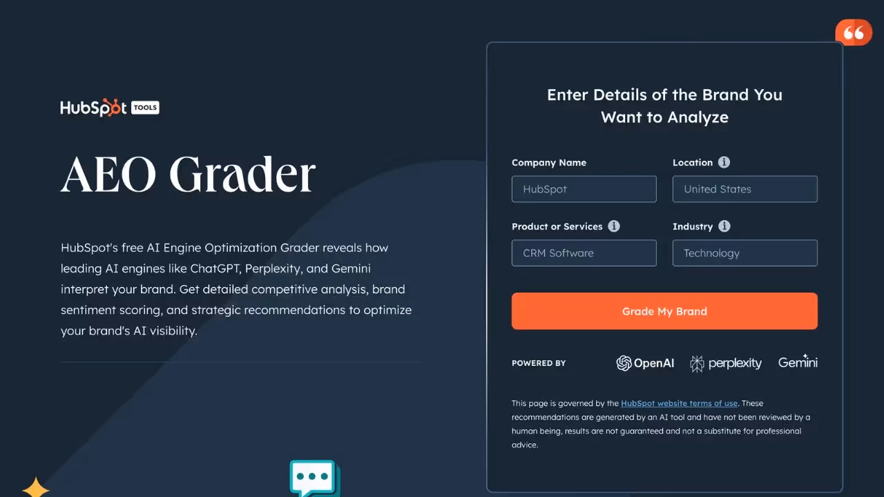 HubSpot AEO Grader logiciel mention tracking AI
