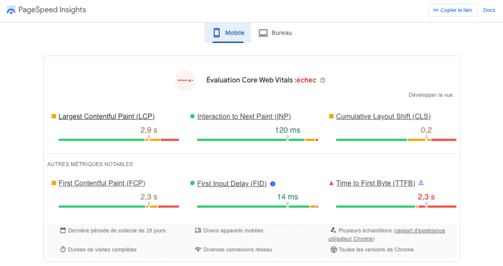 Performances sur ordinateur avant optimisation seo