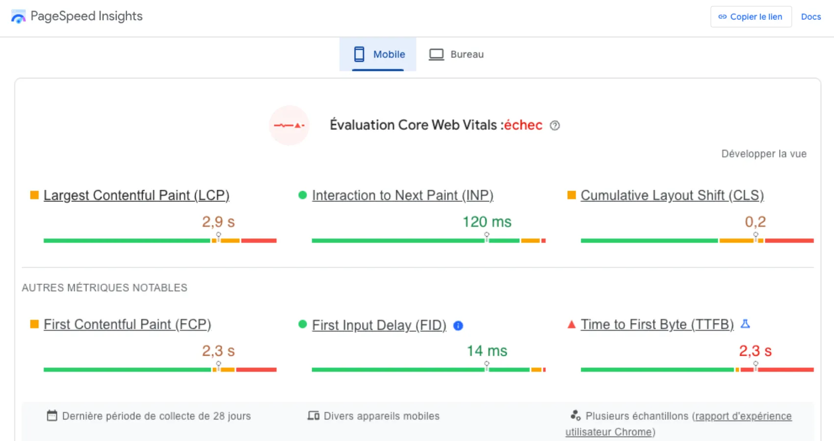 Performances sur ordinateur avant optimisation seo