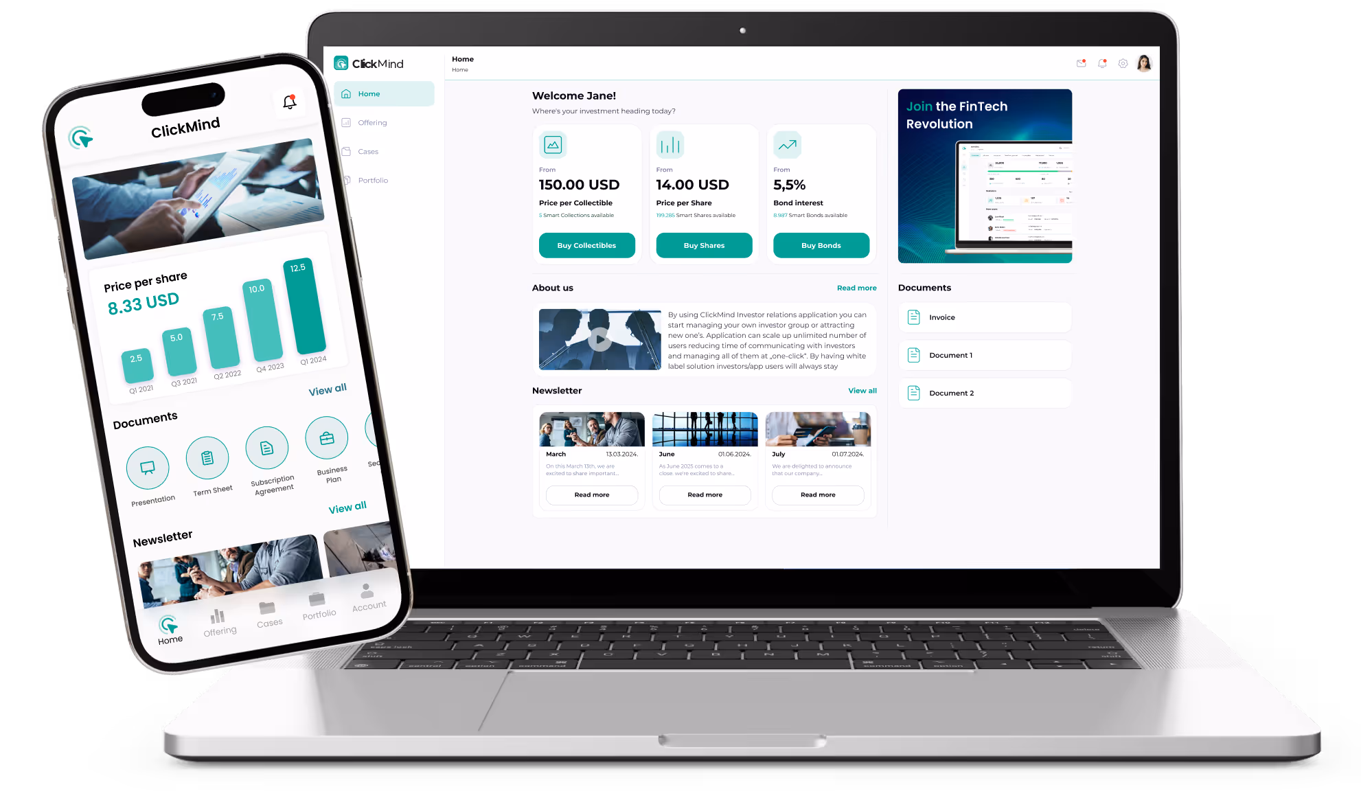Mobile and Laptop Mockup of a ClickMind App